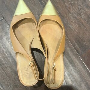 Tory Burch Tan and Cream Heels